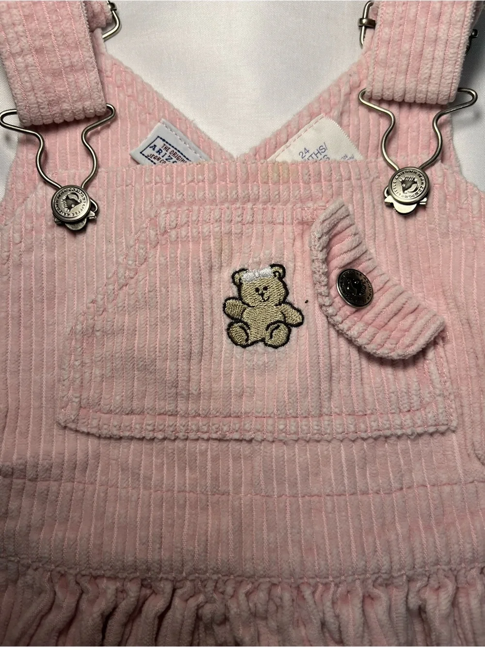 Vintage Arizona Jean Company Pink Corduroy Bear Overall Dress‎ Baby 24M